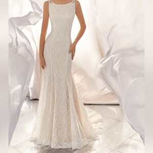 Wedding Dress Mori Lee Style 6866 Size 8 Sheath Fit, Lace, Sequins, V Back